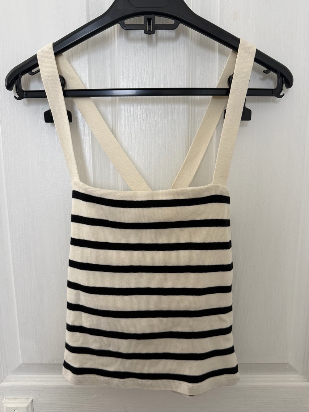Massimo Dutti Cream and Black Striped Knit Tank with Crossback Straps